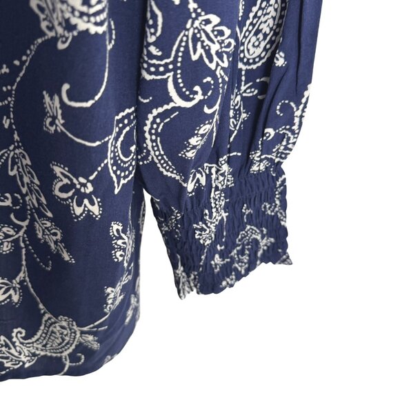 Talbots Blouse Top 2X Blue White Paisley Long Sleeve‎ Rayon NWT TP-3362 - Picture 4 of 8